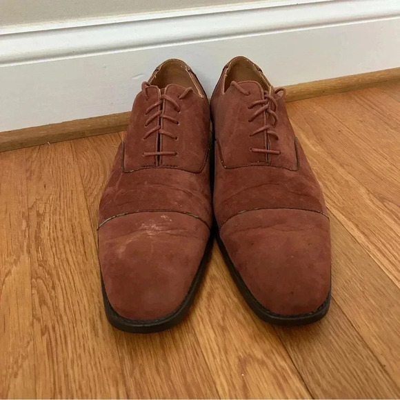 Sio Men’s Cognac Classic Cap Toe Oxford dress Shoe Faux Suede Brown Size 11 - Picture 2 of 7